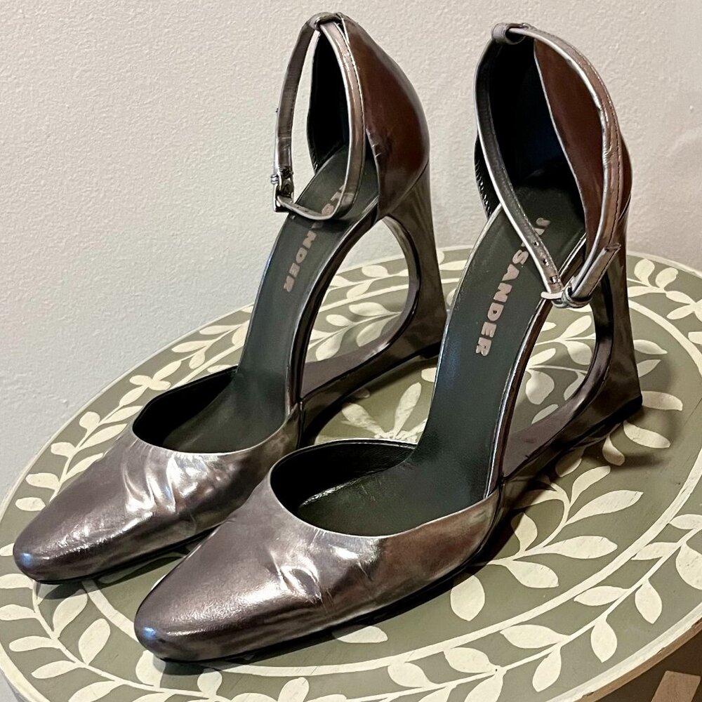 Jil Sander Minimalist Mary Jane Cutout Wedge Heels